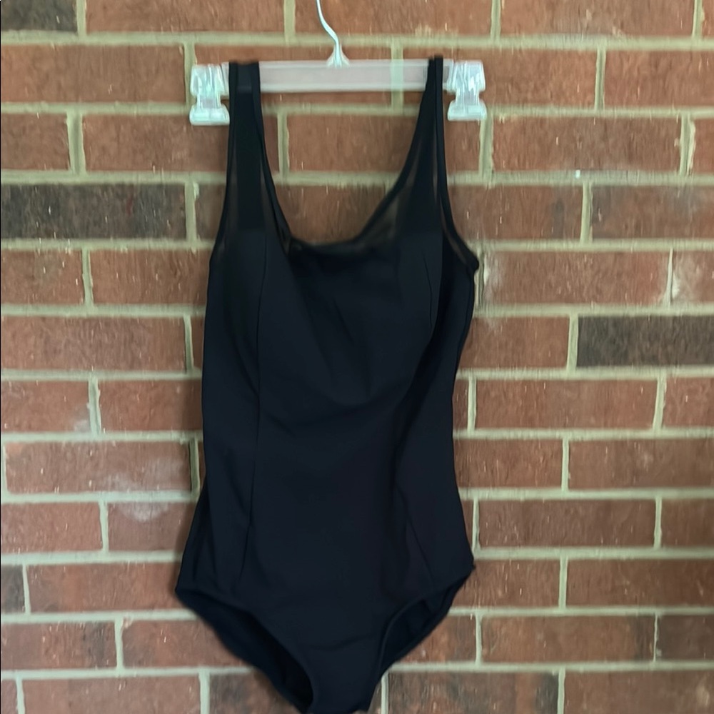 Robby Len Black Sheer Neckline One Piece Bathing Suit